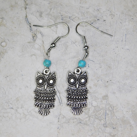 Women's Silver Turquoise Owl Earrings - Picture 3 of 5